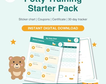 Starter Pack: Potty Training Sticker Chart Printable with Reward Coupons, Certificate and 30-Day Tracker