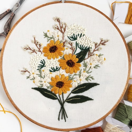 Wildflower Bouquet Modern Embroidery Kit DIY Embroidery DIY Etsy