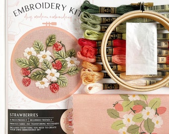 Strawberry Embroidery Kit, modern thread painting for beginners