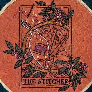The Stitcher Tarot Embroidery Pattern. Beginner Embroidery pattern. Digital Download. 7" embroidery hoop. Gothic decor. Halloween Embroidery