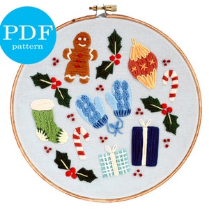 Christmas Embroidery Pattern. Intermediate Embroidery pattern. PDF Digital Download. 7" embroidery hoop. DIY christmas decor. Christmas gift