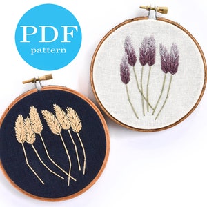 Wheat and lavender embroidery pattern. PDF Digital Download. 4&quot; embroidery hoop. Beginner Embroidery. Lavender Embroidery. Wheat Embroidery