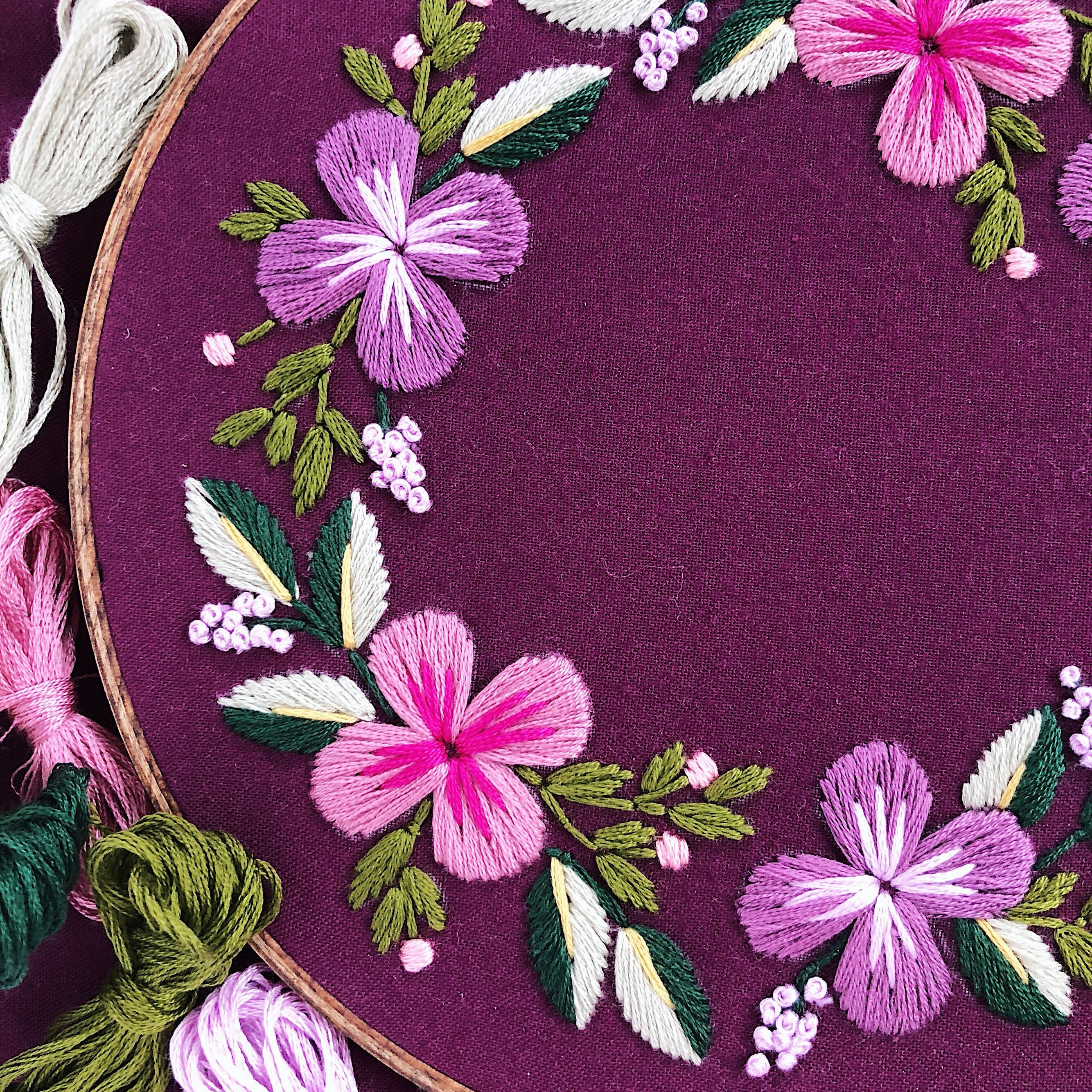 Purple Floral Wreath Embroidery Pattern: Beginner DIY (PDF Pattern) - Etsy