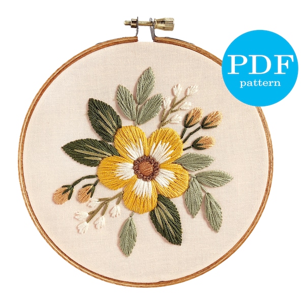 Earthy Floral Embroidery Pattern: Beginner 5" Hoop (PDF Pattern)