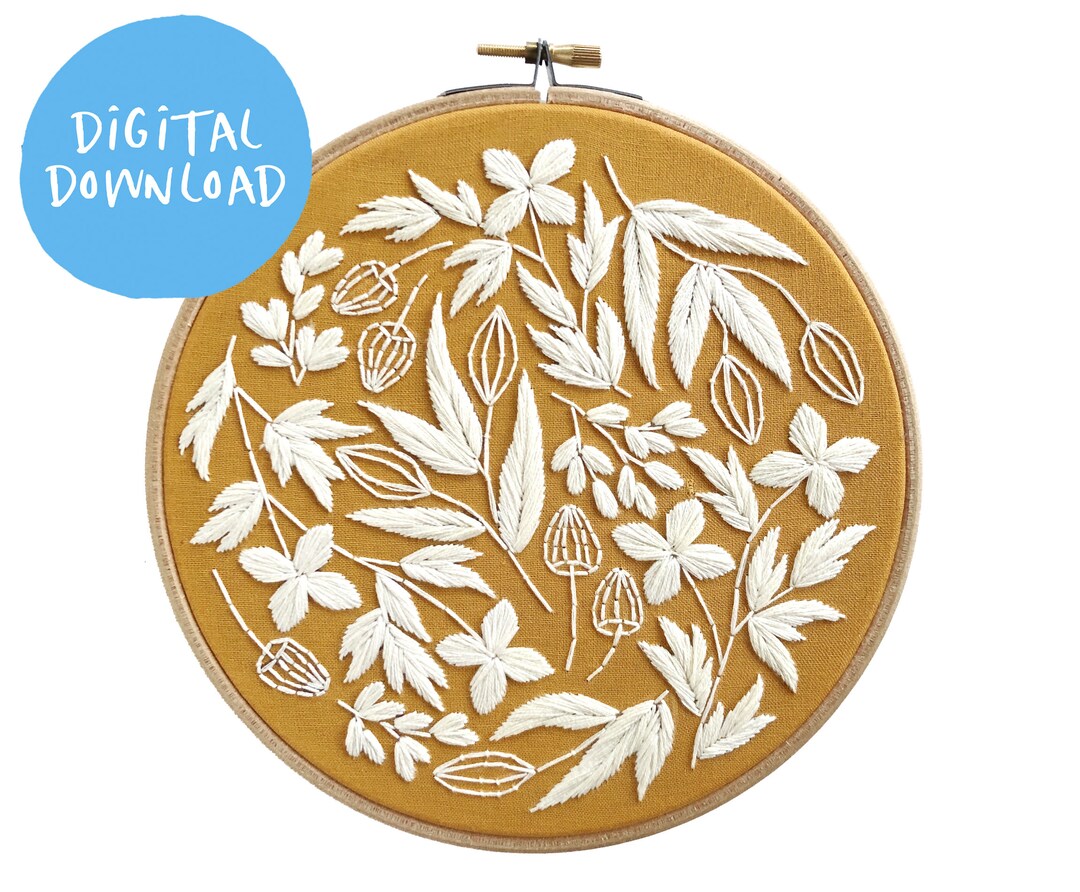 Botanical Whitework Embroidery Pattern. Digital Download. 7 Embroidery