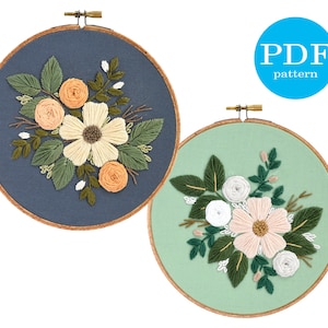 Neutral Floral Embroidery Pattern. Beginner Embroidery. PDF embroidery pattern. Needlework pattern. DIY embroidery. DIY craft. Spring flower