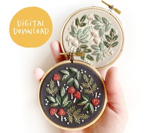 Mushroom Ornament Embroidery Pattern. Beginner Embroidery. PDF embroidery pattern. DIY embroidery.  DIY craft, Christmas Embroidery