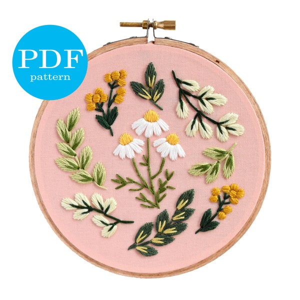 Spring Wildflowers Embroidery Pattern. Beginner Embroidery. PDF embroidery pattern. 5" pattern. Flower Embroidery pattern. botanical art DIY