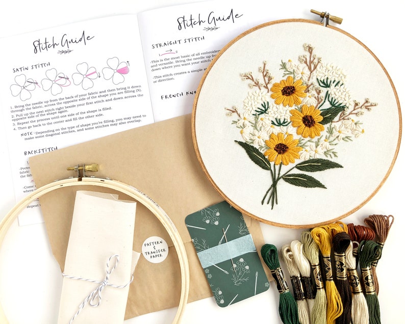 Wildflower bouquet Embroidery Kit DIY embroidery DIY home Etsy