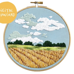 Prairie Wheat Embroidery Pattern. Beginner Thread painting Embroidery. PDF embroidery pattern. DIY embroidery. Modern embroidery pattern