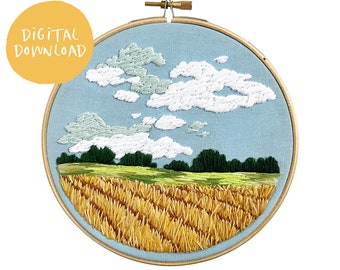 Prairie Wheat Embroidery Pattern. Beginner Thread painting Embroidery. PDF embroidery pattern. DIY embroidery. Modern embroidery pattern