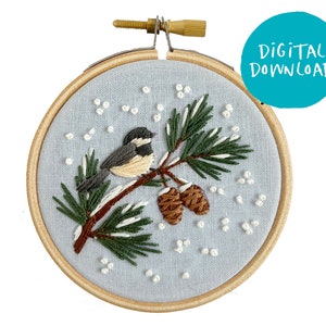 Chickadee Ornament Embroidery Pattern. Beginner Embroidery. PDF embroidery pattern. DIY embroidery.  DIY craft, Christmas Embroidery