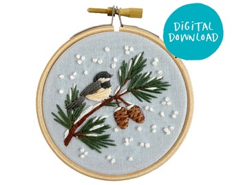 Chickadee Ornament Embroidery Pattern. Beginner Embroidery. PDF embroidery pattern. DIY embroidery.  DIY craft, Christmas Embroidery