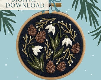 Woodland Ornament Embroidery Pattern, for a  3 inch hoop. Christmas Embroidery. PDF embroidery pattern. DIY craft.  Modern hand embroidery