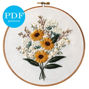 Padrão de bordado de buquê de flores silvestres - projeto de bordado de 7 polegadas