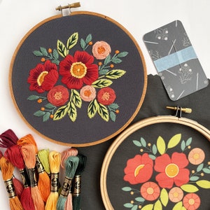 Printed fabric embroidery pattern, DIY embroidery kit, DIY craft kit, embroidery kit, wall art, floral embroidery pattern, modern embroidery