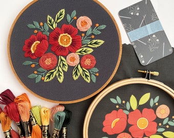Printed fabric embroidery pattern, DIY embroidery kit, DIY craft kit, embroidery kit, wall art, floral embroidery pattern, modern embroidery