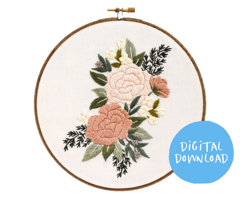 Winter Rose Embroidery Pattern. Beginner Embroidery. PDF embroidery pattern. 7 pattern. botanical pattern. Neutral Floral Embroidery image 1