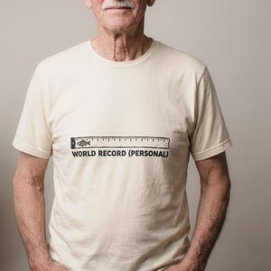 Personal Fishing Record T-Shirt, Small Fish Angler Gift, Linocut Design Tee image 3