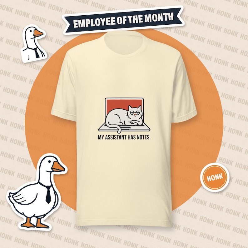 My Assistant Has Notes Cat tee - front view