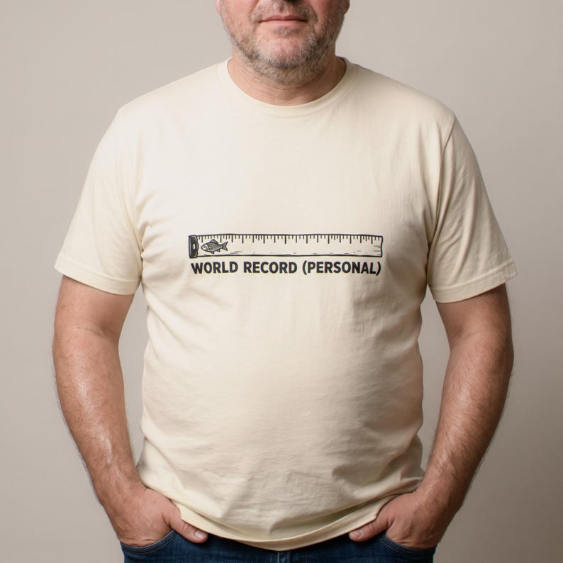 Personal Fishing Record T-Shirt, Small Fish Angler Gift, Linocut Design Tee image 1