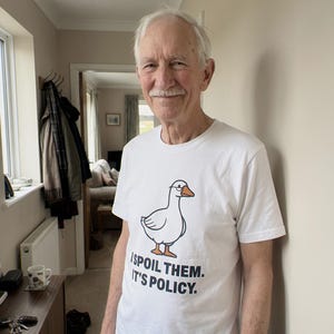 I Spoil Them It's Policy Funny Goose Grandparent Shirt, Christmas Gift for Grandma or Grandpa, Silly Goose Holiday T-Shirt image 1