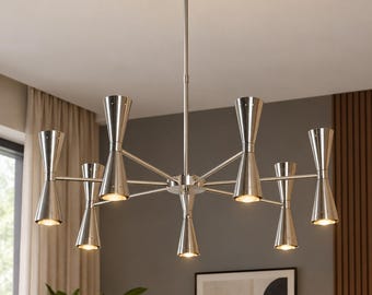 Sputnik-Kronleuchter im Mid-Century-Stil, modern, handgefertigt aus Messing, 14 Leuchten, luxuriöse, moderne Deckenleuchte
