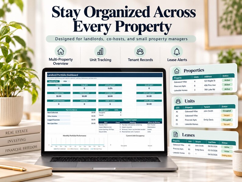 Landlord Property Management Spreadsheet: Rent, Expenses, Leases (excel ...