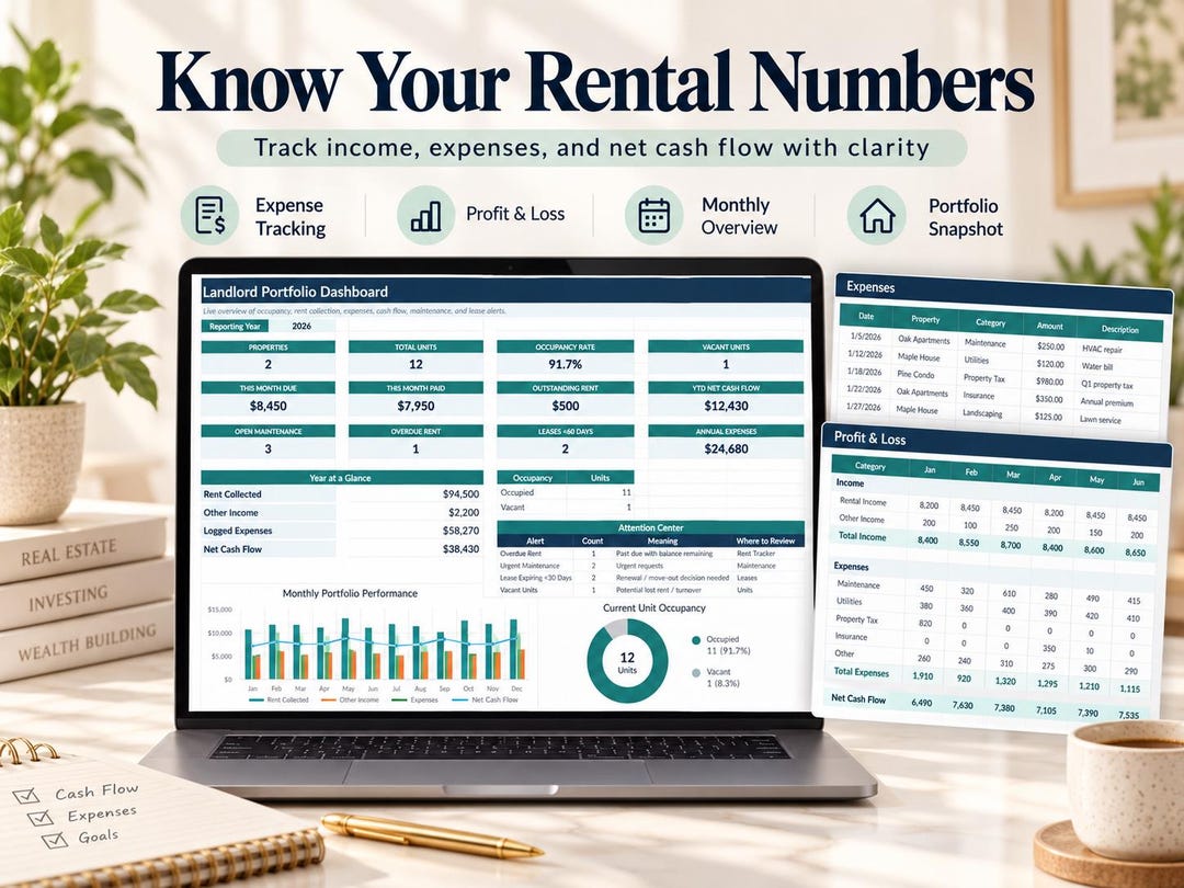 Landlord Property Management Spreadsheet: Rent, Expenses, Leases (excel ...