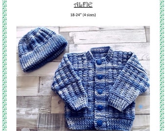 ALFIE: Baby Boys Cardigan + Hat  Pdf knitting pattern