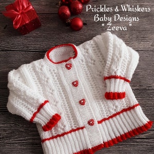 ZEEVA:  Baby Girl Christmas Cardigan pdf knitting pattern