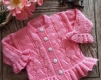 RACHEL:  Baby Girls Frilly Cardigan Pdf Knitting Pattern