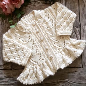ELSKAN:  Baby Girl Frilly Cardigan Pdf Knitting Pattern