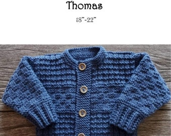 THOMAS:  Baby Boys Cardigan Knitting Pattern PDF
