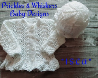 ISLA:  Baby Girl Frilly Cardigan Pdf knitting Pattern