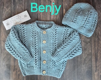 BENJY:  Baby Boys' Jacket + Hat Pdf Knitting Pattern