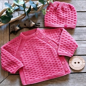 JOAN:  Baby girl asymetric, bottom-up, side-buttoned cardigan knitting pattern PDF