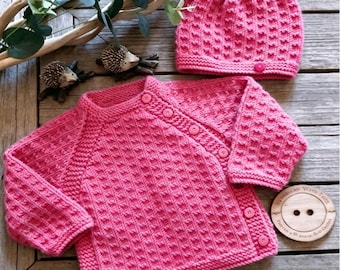 JOAN:  Baby girl asymetric, bottom-up, side-buttoned cardigan knitting pattern PDF