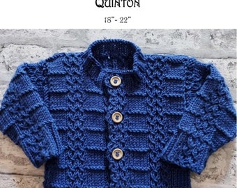 QUINTON:  Baby Boy's Cardigan Knitting Pattern PDF