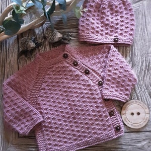 JOAN:  Baby girl asymetric, side-buttoned cardigan knitting pattern PDF