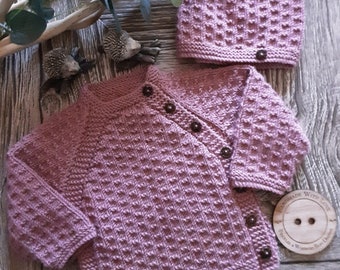 JOAN:  Baby girl asymetric, side-buttoned cardigan knitting pattern PDF