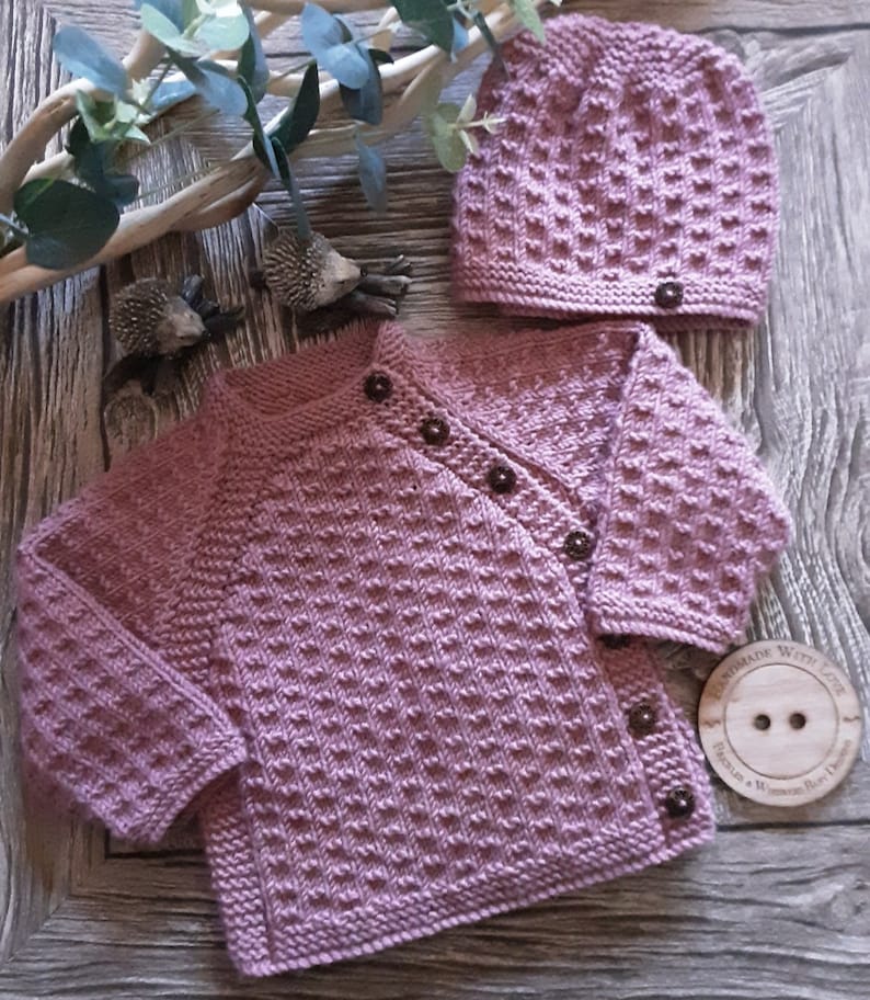 JOAN: Baby girl asymetric, side-buttoned cardigan knitting pattern PDF image 1