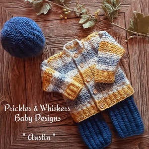 AUSTIN: Baby boy jacket + trousers knitting pattern, pdf