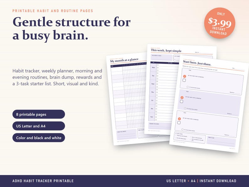 ADHD Habit Tracker Printable, Weekly Planner, Morning Routine, Brain ...