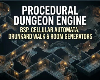 Codice sorgente del motore di generazione procedurale di dungeon RPG Roguelike Room Delve Modulo sviluppatore Asset testato