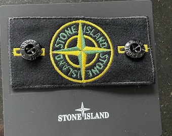 Genuine Stone Island Badge with 2 Buttons | Authentic Compass Arm Patch | Black Green Yellow Replacement Badge