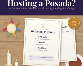 Kit per la festa Las Posadas, invito e programma per la festa Posada, etichette per sacchetti Aguinaldo, agenda Posada, documento Word modificabile, stampabile in spagnolo e inglese
