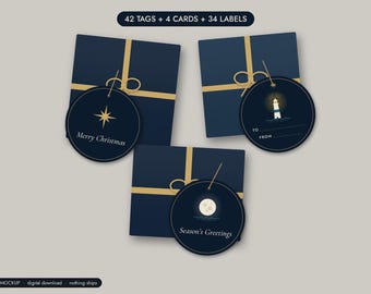 Étiquettes cadeaux de Noël à imprimer, lot de cartes et étiquettes de vœux sur le thème de la côte marine, format lettre A4