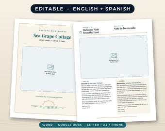 Modèle de livret d'accueil bilingue pour location de vacances, manuel de la maison en anglais et en espagnol, document modifiable Word ou Google Docs