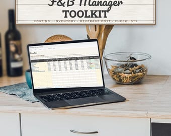 Kit de gestion de restaurant personnalisé, nom du restaurant sur chaque feuille, modèles de coûts et d'inventaire des aliments et boissons, kit de gestion de bar Google Sheets
